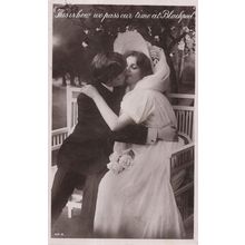 This Is How We Pass Our Time At Blackpool Kissing Risque Old Postcard