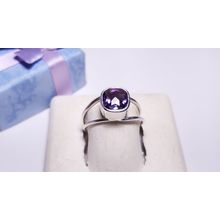 Estate 2ct Cushion Cut Amethyst Bezel Sterling Silver S-8 Split shank Ring#22117