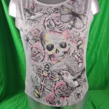 Dots Women's Sleeveless T-Shirt Gray Skull & Cross Sz XL
