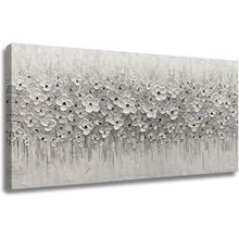 Large Canvas Wall Art for Living Room White Flowers Picture Hand-Painted Oil Pai