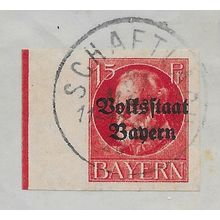 GER (BAVARIA) 1919 15pf KING LUDWIG III' (OVPT)(IMPERFED) FINE USED(EBID65-446)