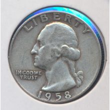 1958-D Washington 90% Silver Quarter, Circulated & Ungraded