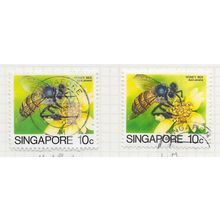 SINGAPORE 1985 INSECTS HONEY BEE 10c BOTH PRINTINGS USED