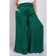Women's Washed Satin Wide Pants With Waist Smocked