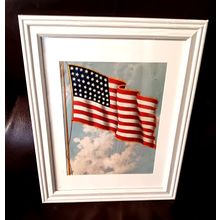 Old Lithograph Patriotic Flag With 48 Star By Copr. H. Lee 15" x 12" Frame 1942