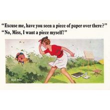 Peeping Tom With Lady Painter Upskirt on Camp Field Saucy Comic Humour Postcard