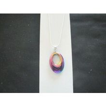 Reversible 29x16mm rainbow titanium Helios glass pendant & snake chain necklace