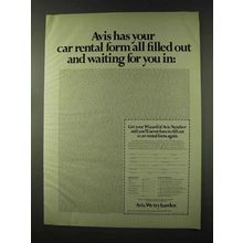 1973 Avis Rent-a-Car Ad - Has Form All Filled Out
