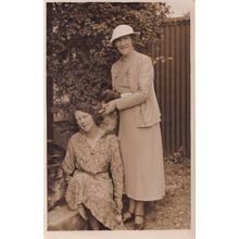 Cheeky Hairdresser Dog Playing With Ladies Hair Antique Real Photo Postcard