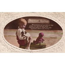 Giant Plasticine Appearance Dog Driving Toy Train RPC Old Postcard