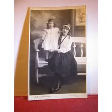 SISTERS antique portrait photograph postcard by T A Stephenson of Morley #