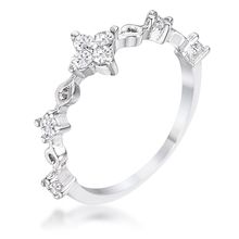 24Ct Rhodium Plated Clear CZ Mini Floral Half Eternity Stackable Band