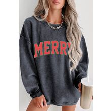 Gray MERRY Graphic Corded Pullover Sweatshirt
