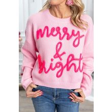 Pink Merry & Bright Pop Up Letter Waffle Knit Sweater