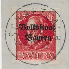 GER (BAVARIA) 1919 15pf KING LUDWIG III' (OVPT)(IMPERFED) FINE USED(EBID65-448)