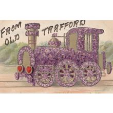 Old Trafford ANTIQUE REAL GLITTER Purple Floral TRAIN Manchester Old Postcard