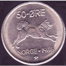 1968 Norway 50 Ore Coin