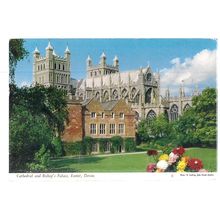 CATHEDRAL & BISHOP'S PALACE, EXETER used postcard. by John Hinde 1963? pm =