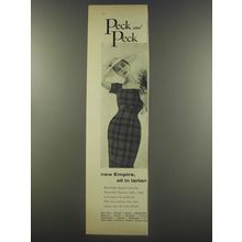 1956 Peck and Peck Nantucket Naturals Dress Ad - New Empire, all in tartan