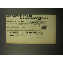 1956 Godfrey Davis Car Rental Ad - See Europe by car see Godfrey Davis