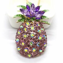 Fashion Women Purple Bling Fruit Pineapple Crystal Pendant Sweater Necklace