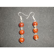 Six plain polished tawny brown beads dangle swing earrings NEW