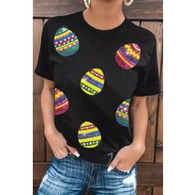 Black Shimmer Easter Eggs Print T-shirt