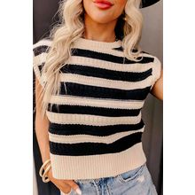 Black Stripe Ribbed Trim Knitted Sweater Vest