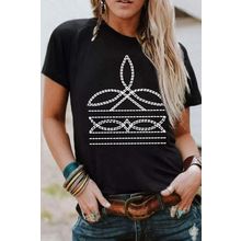 Black Western Pattern Print Slim Fit Crew Neck T Shirt