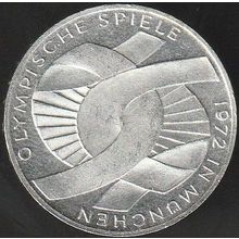 1972 D Germany 10 Mark Silver Coin Munich Olympics - Knot