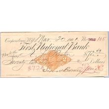 New York Cooperstown Cancelled Check First National Bank of Cooperstown Ch~39