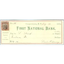 New York Cooperstown Cancelled Check First National Bank Check #13 Dated: ~49