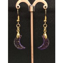 Glass Purple Half Moon Gold Plated Earrings