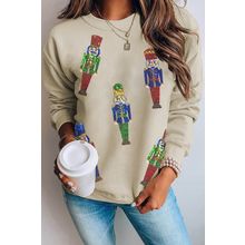 Khaki Sequined Nutcracker Doll Casual Sweatshirt