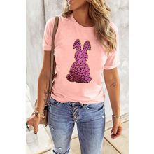 Pink Sequined Leopard Bunny Easter Graphic Tee