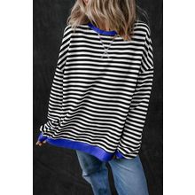 Black Stripe Oversized Contrast Trim Pullover Sweatshirt