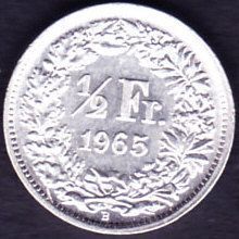 1965 B Switzerland 1 Half Franc Silver Coin