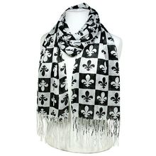 Scarf - Fleur De Lis In Checkers Print - Black Color (S1072) - SF-SHL1606BK