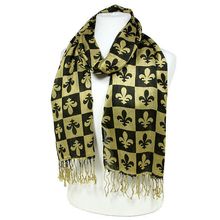 Scarf - Fleur De Lis In Checkers Print - Gold Color (S1072) - SF-SHL1606GD