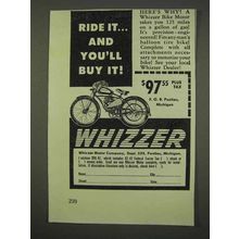 1947 Whizzer Motorcycle Ad - Ride it And You'll Buy It