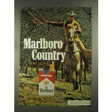 1972 Marlboro Cigarettes Ad - Cowboy on Horse with Lasso