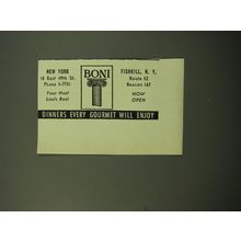 1950 Boni Restaurant Ad - Dinners every gourmet will enjoy