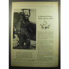 1955 U.S. Savings Bonds Ad - A red-nosed Fokker slowly spun to earth