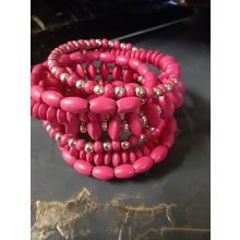 womens memory wire pink beaded bracelet multi strands hand made