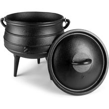 Bruntmor Pre-Seasoned Cast Iron Cauldron - 6 Quart African Potjie Pot with Lid -