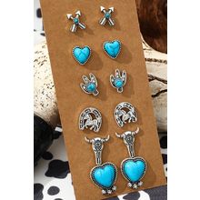Silvery 6 Pairs Western Turquoise Alloy Stud Earrings