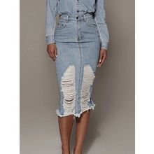 Distressed Slit Denim Skirt