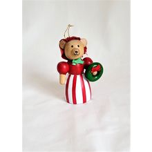 Hand-Painted Bear with Wreath Wooden Christmas Ornament