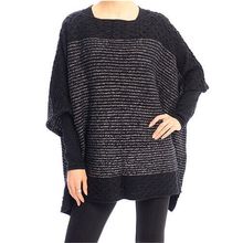 Poncho/ Shawl - Lurex Stripe Knitted - Black - SF-FW212BK