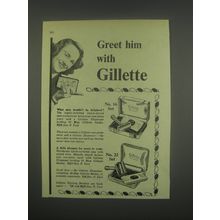 1949 Gillette No. 16 and No. 22 Razor Blade Sets Ad - Greet him with Gillette